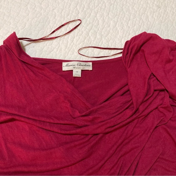 Marisa Christina Red Draped Cap Sleeve Blouse | Soft & Comfy | Summer Parties - Picture 8 of 8